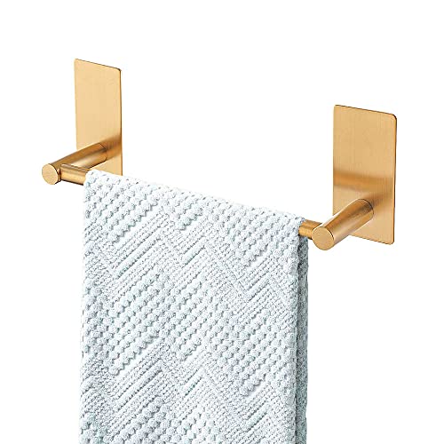 Songtec Gold Towel Bar 9Inch Adhesive Bath Towel Rack No Drill Strong Adhesion Tape Mount Towel Holder Stainless Steel  Brushed Gold