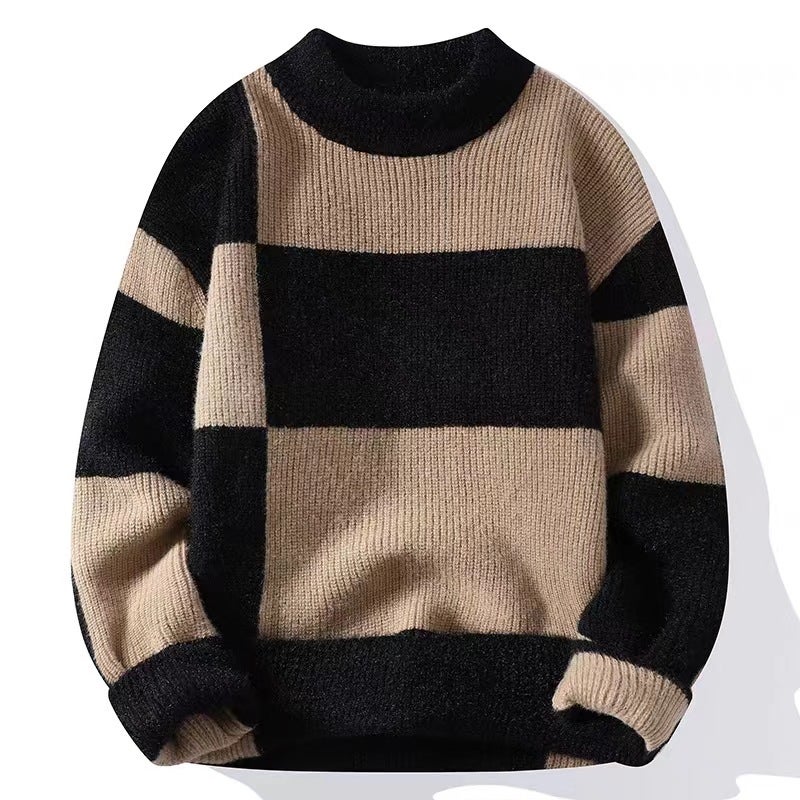 2023 new contrast color sweater mens autumn and winter half turtleneck knitted bottoming shirt mens thickened warm wool clothes White T  - Image 4