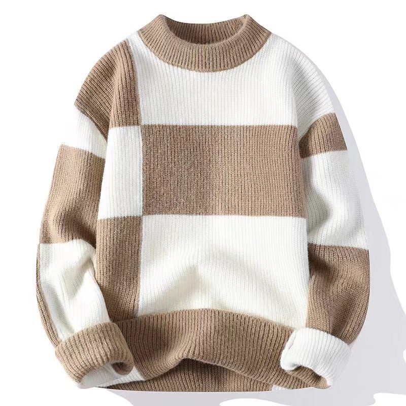 2023 new contrast color sweater mens autumn and winter half turtleneck knitted bottoming shirt mens thickened warm wool clothes White T  - Image 3