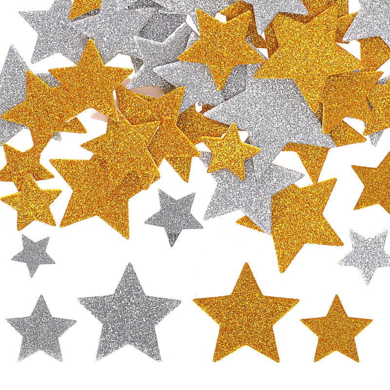 Styquenzer 200 PCS Glitter Foam Stickers Gold Silver Foam Star Stickers Self Adhesive Glitter Foams Sticker Gold Star Sticker Large Decals Decorations Supplies for Scrapbooks Crafts and Cards - Image 2