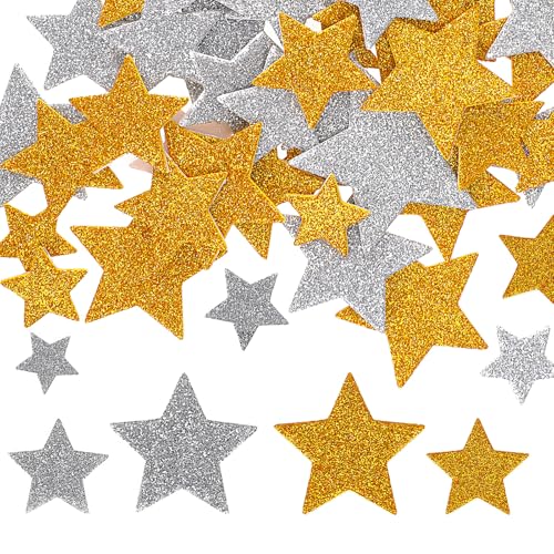 Styquenzer 200 PCS Glitter Foam Stickers Gold Silver Foam Star Stickers Self Adhesive Glitter Foams Sticker Gold Star Sticker Large Decals Decorations Supplies for Scrapbooks Crafts and Cards - Image 1