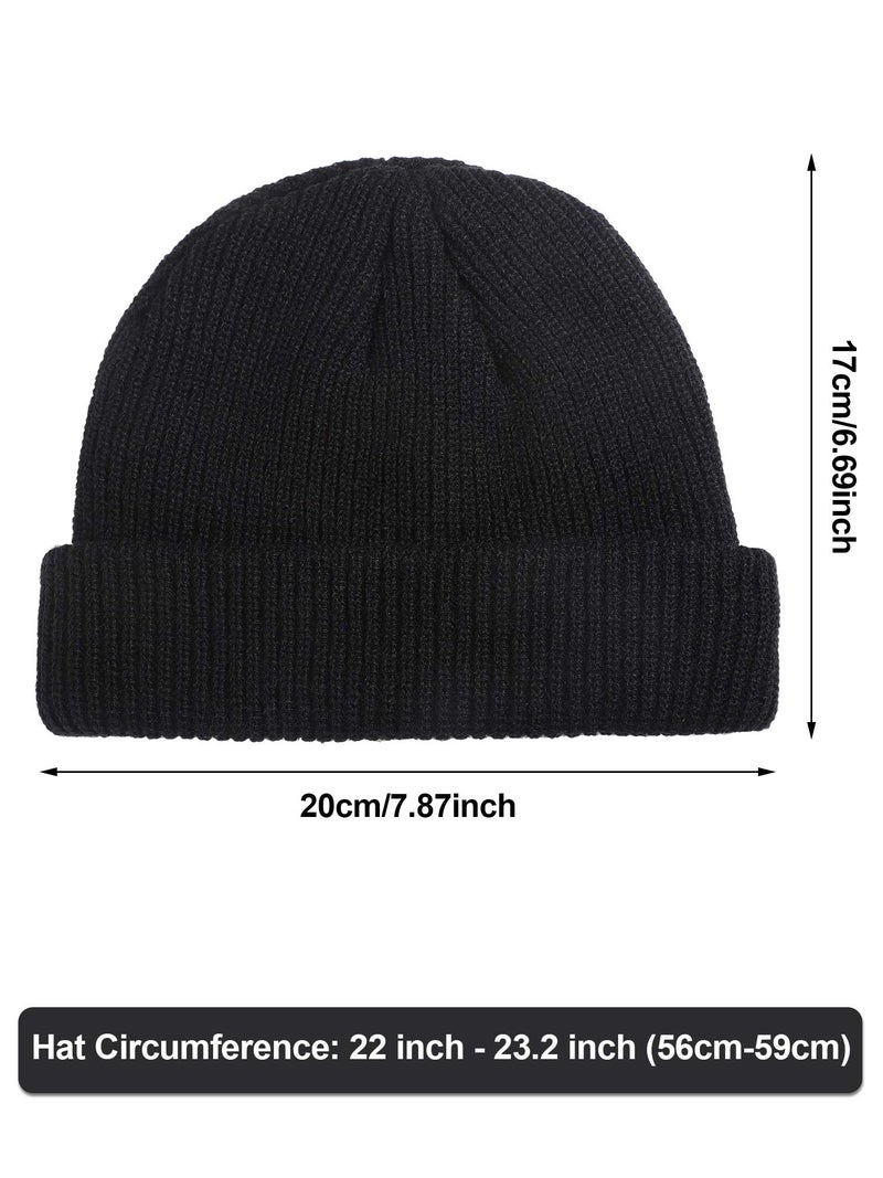 SATINIOR 2 Pcs Trawler Beanie Watch Hat Roll up Edge Skullcap Fisherman Beanie Unisex Cap Winter Warm - Image 2