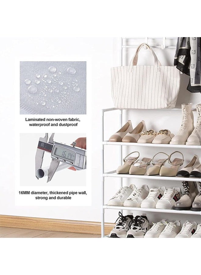 Generic - 5-Tier Metal Coat and Shoes Rack, Entryway Shoes Organizer with Hanging Hooks, Multi functional Hallway Organizer,  White - Image 1
