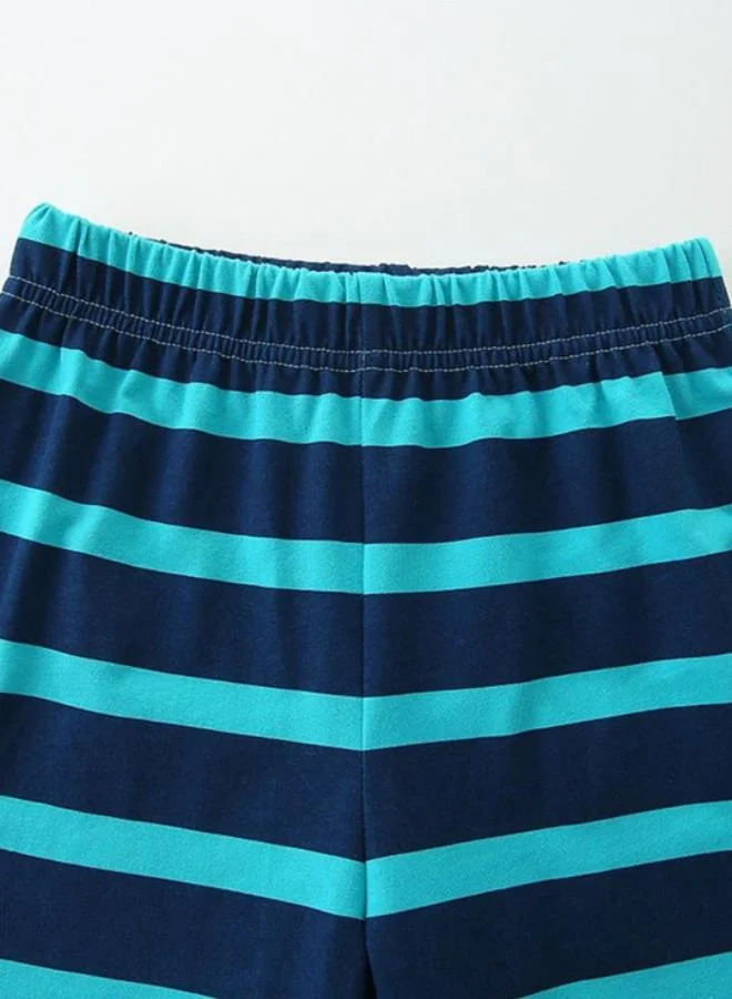 يونيكي Blue Crew Neck Short Sleeve Printed Tshirt & Shorts