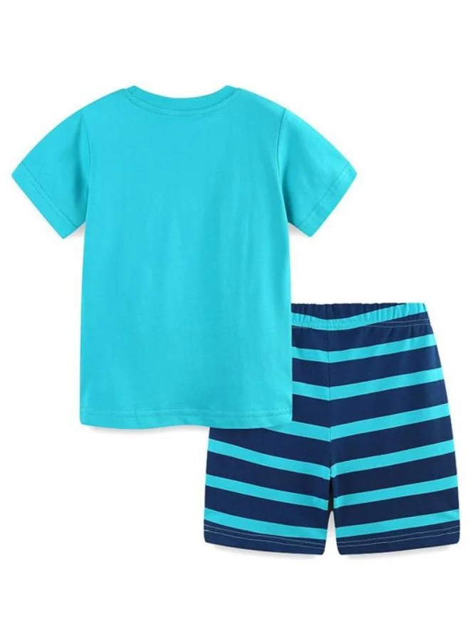 يونيكي Blue Crew Neck Short Sleeve Printed Tshirt & Shorts