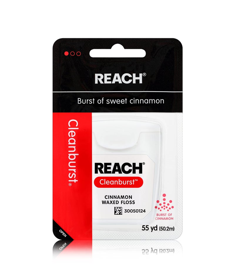 REACH Waxed Dental Floss, Cinnamon, Plaque Remover for Teeth, Shred Resistant, Floss Slides Smoothly, Easy to Use, Waxed, Deep Cleaning Teeth, Oral Care, PFAS Free, for Adults & Kids, 1 Pack, 55 yd - Image 1