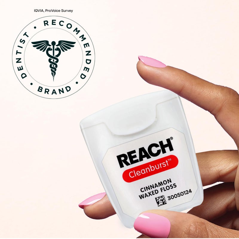 REACH Waxed Dental Floss, Cinnamon, Plaque Remover for Teeth, Shred Resistant, Floss Slides Smoothly, Easy to Use, Waxed, Deep Cleaning Teeth, Oral Care, PFAS Free, for Adults & Kids, 1 Pack, 55 yd - Image 5