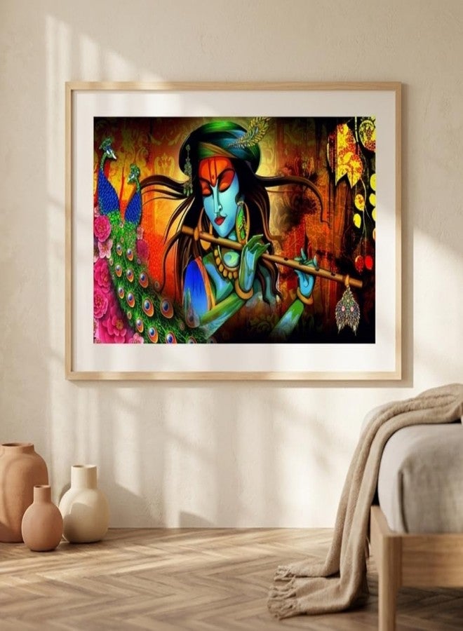 Print Panda Fabulous Landscape Krishna Religious wall Poster for Home Decor, Living Room, Bed Room, Kids Room, Play Room, Restaurant, Hotel (Self Adhesive Vinyl, Water Proof) (36 x 18 Inch) - Image 3