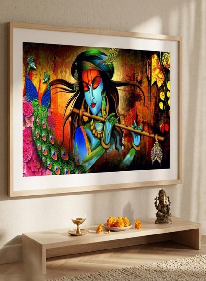 Print Panda Fabulous Landscape Krishna Religious wall Poster for Home Decor, Living Room, Bed Room, Kids Room, Play Room, Restaurant, Hotel (Self Adhesive Vinyl, Water Proof) (36 x 18 Inch) - Image 2