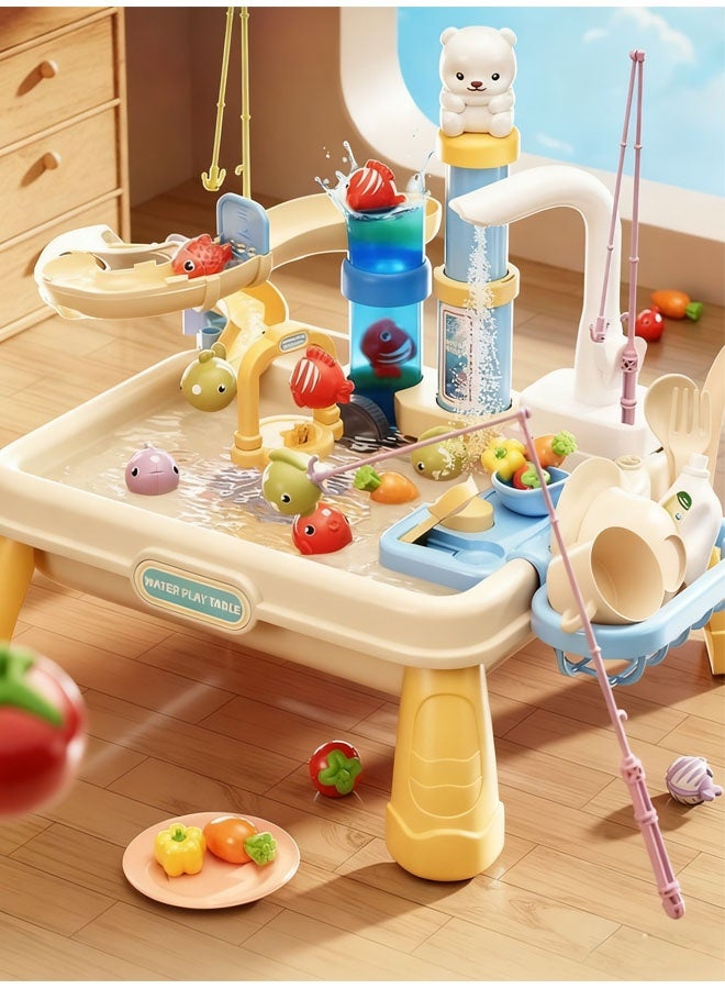 مجموعة ألعاب المطبخ,ألعاب حوض الماء,لعبة التعليم المبكر,لعبة تعليمية مبكرة مع مياه جارية وصنبور كهربائي مطور، ألعاب صيد عائمة في حمام السباحة للعب في الماء للأطفال الأولاد والبنات والأطفال الصغار - Image 3