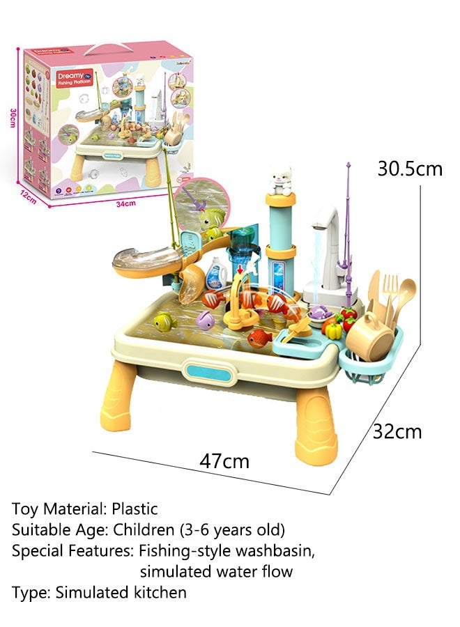 مجموعة ألعاب المطبخ,ألعاب حوض الماء,لعبة التعليم المبكر,لعبة تعليمية مبكرة مع مياه جارية وصنبور كهربائي مطور، ألعاب صيد عائمة في حمام السباحة للعب في الماء للأطفال الأولاد والبنات والأطفال الصغار - Image 2