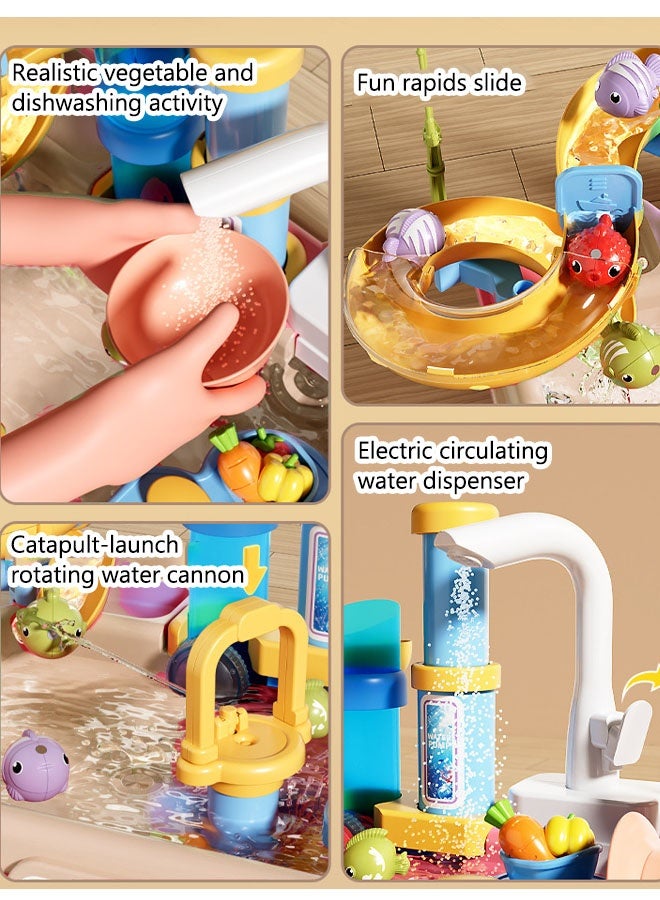 مجموعة ألعاب المطبخ,ألعاب حوض الماء,لعبة التعليم المبكر,لعبة تعليمية مبكرة مع مياه جارية وصنبور كهربائي مطور، ألعاب صيد عائمة في حمام السباحة للعب في الماء للأطفال الأولاد والبنات والأطفال الصغار - Image 4