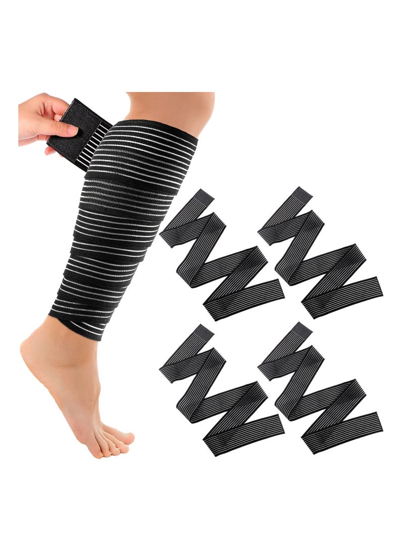 Captaintech Elastic Compression Support Bandage Leg Compression Sleeve for Men and Women Compression Wraps Bandage for Stabilising Ligament Joint Pain Sport Football Basketball Calf Pain Relief 4 Pcs - Image 1