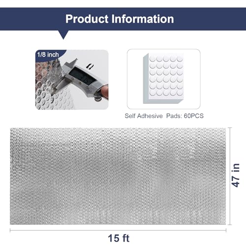 DGSL Double Reflective Bubble Foil Insulation Foam, 47IN X 15FT Aluminum Foil Thermal Insulation Radiant Barrier for Windows, Garage Door, RV, Roof - Image 2