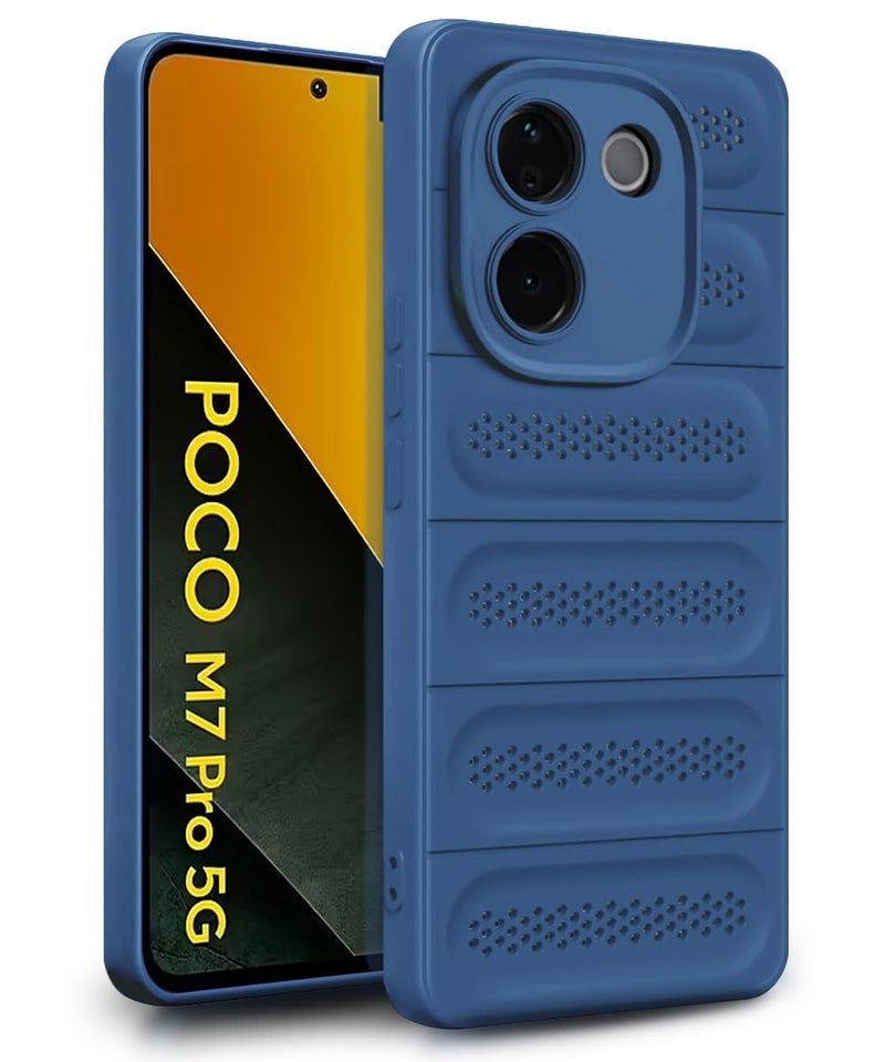 WOW IMAGINE Ultimate Silicone Back Cover Case for Poco M7 Pro 5G | Heat Dissipation Thin Soft TPU | 360° Camera Protection | Breathable Cooling Holes – Deep Blue - Image 1