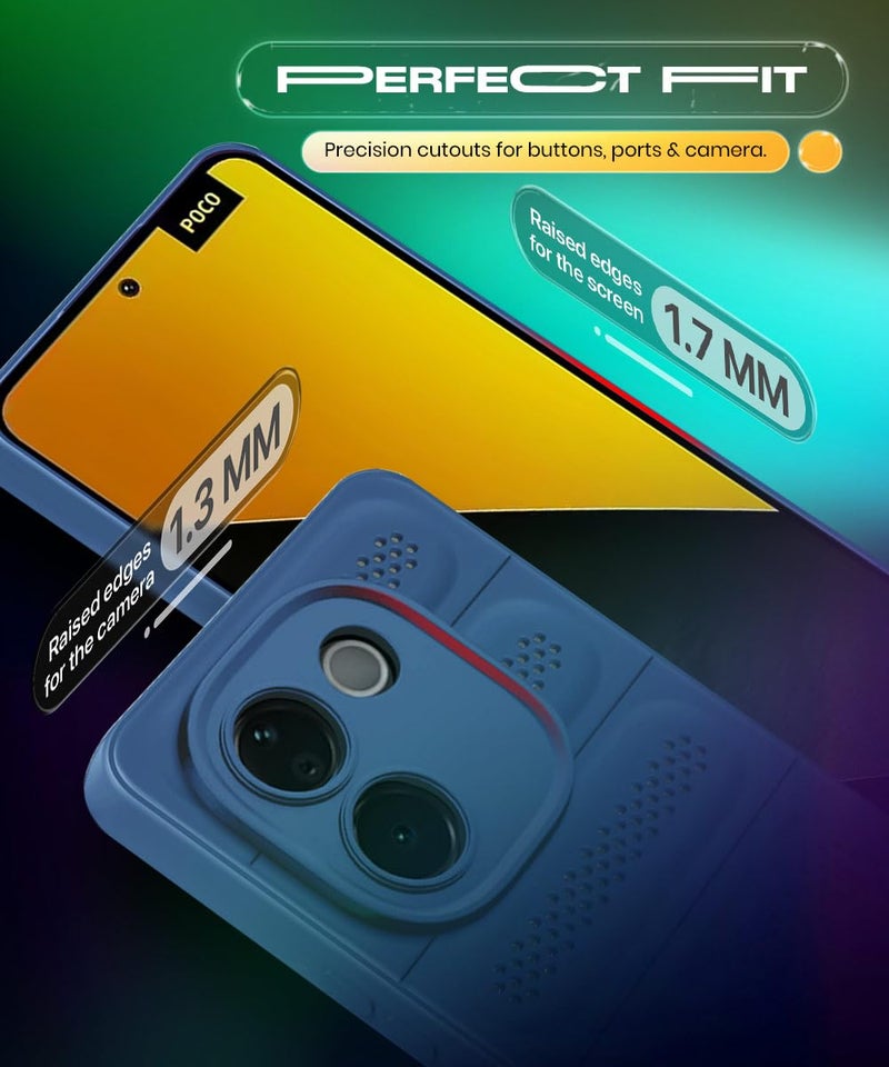 WOW IMAGINE Ultimate Silicone Back Cover Case for Poco M7 Pro 5G | Heat Dissipation Thin Soft TPU | 360° Camera Protection | Breathable Cooling Holes – Deep Blue - Image 5