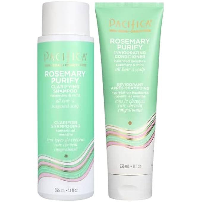 Pacifica BEAUTY ROSEMARY PURIFY INVIGORATING SHAMPOO + ROSEMARY PURIFY INVIGORATING CONDITIONER | DETOX SCALP AND HAIR FROM PRODUCT BUILDUP & EXCESS OIL | 100% VEGAN & CRUELTY | SULFATE + PARABEN FREE - Image 1