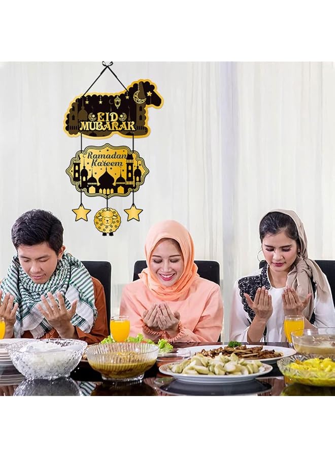 The Bros 5 في 1 لافتة تعليق باب عيد رمضان مبارك زينة قلادة زينة رمضان للتعليق على جدران المنزل لافتة ترحيب للحفلات - Image 5