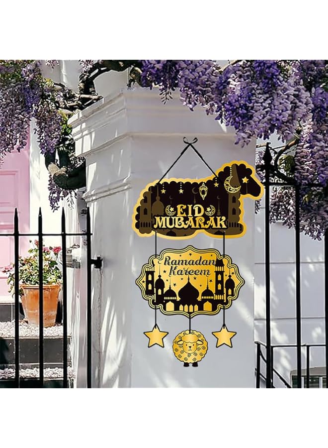 The Bros 5 في 1 لافتة تعليق باب عيد رمضان مبارك زينة قلادة زينة رمضان للتعليق على جدران المنزل لافتة ترحيب للحفلات - Image 4