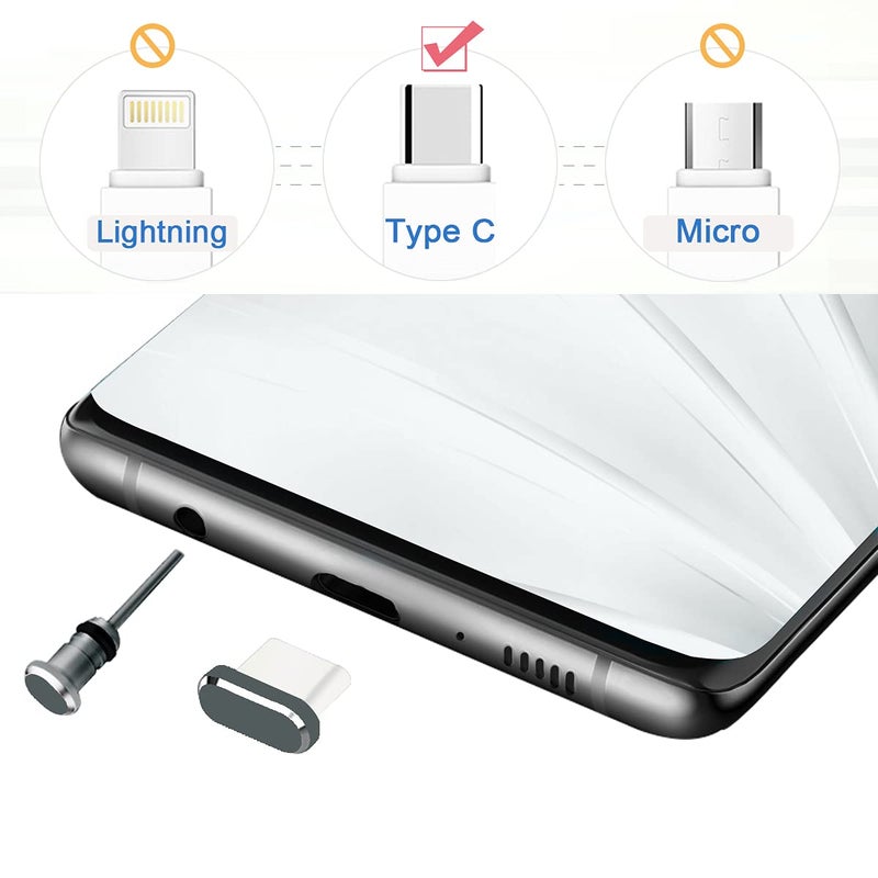Careflection USB C Cover Cap Anti Dust Plug, Cell Phone Type C Charging Port and Earphone Jack Cap Dirt Protector, Compatible with Samsung Galaxy S21 Pixel OnePlus Laptop MacBook Pro Android Gray 2 Pack - Image 2