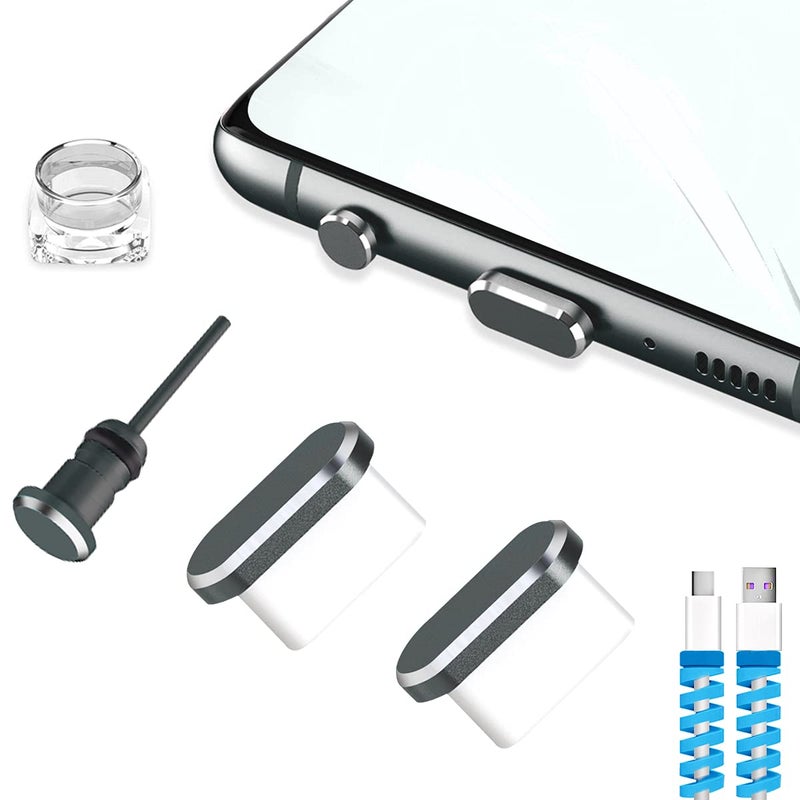 Careflection USB C Cover Cap Anti Dust Plug, Cell Phone Type C Charging Port and Earphone Jack Cap Dirt Protector, Compatible with Samsung Galaxy S21 Pixel OnePlus Laptop MacBook Pro Android Gray 2 Pack - Image 1