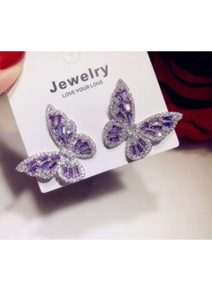 Chic Butterfly Stud Earrings Zircon Fashion Platinum Violet Zirconium