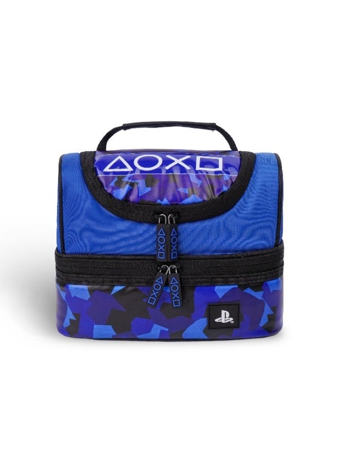 PlayStation Official Licensed Insulated Lunch Bag – Blue Camo Dual Compartment Gamer Lunch Box - Image 1