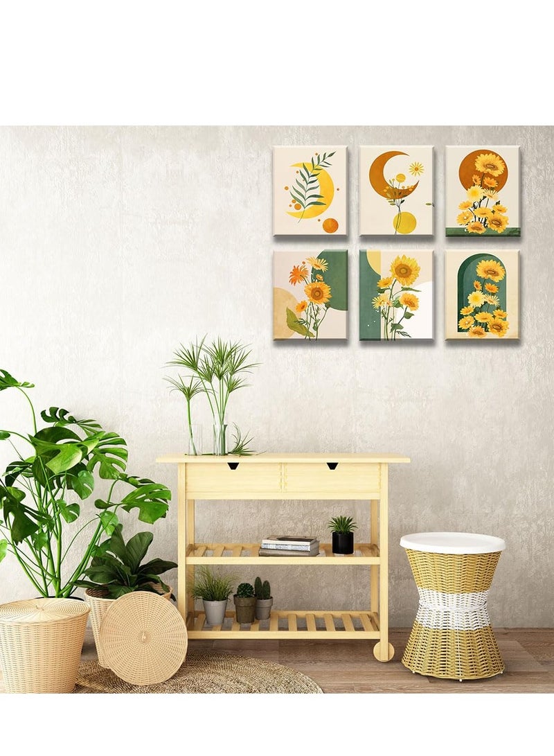 SYOSI Boho Sunflower Wall Art,A set of 6 panels featuring yellow moon and sun designs, for adding a bohemian and minimalist touch to your home decor.  for bedroom, bathroom, or living room.  (8x10inch) - Image 3