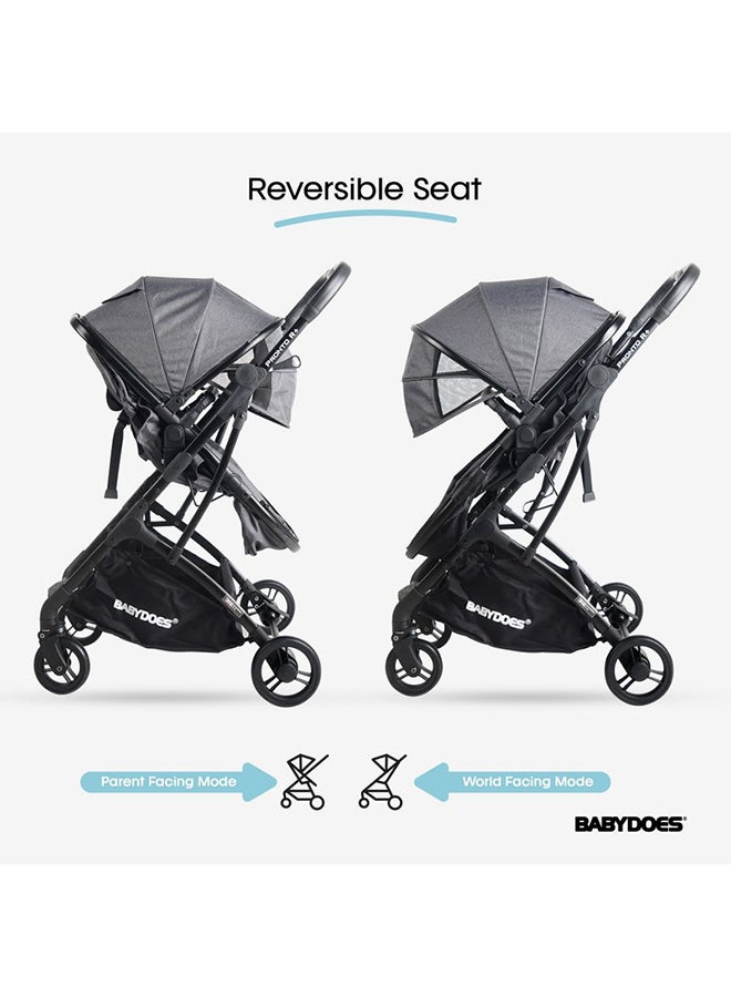 BABYDOES PRONTO R+ 2 In 1 Reversible Cot Stroller With 5-Point Harness Reversible Seat One-Hand Fold  Sleeping Basket Into Bassinet Cot 0 To 4 Year MidGrey - Image 4