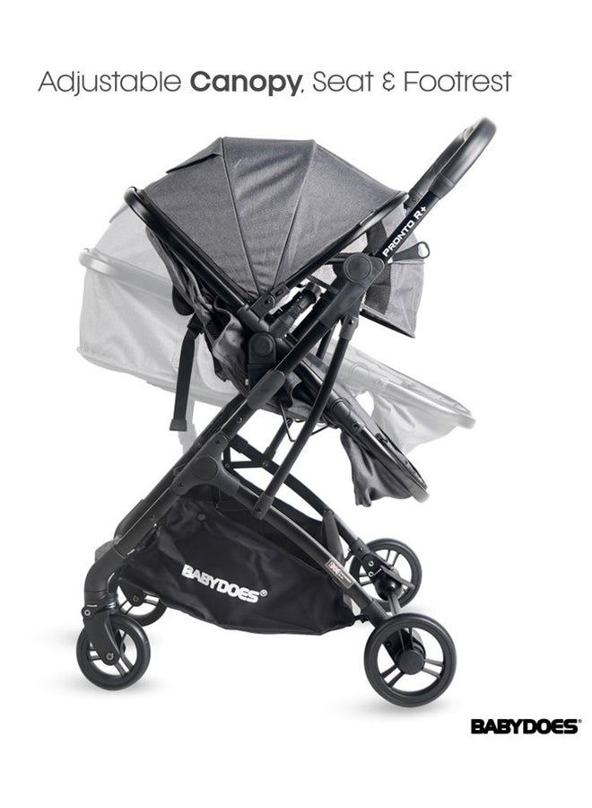 BABYDOES PRONTO R+ 2 In 1 Reversible Cot Stroller With 5-Point Harness Reversible Seat One-Hand Fold  Sleeping Basket Into Bassinet Cot 0 To 4 Year MidGrey - Image 5