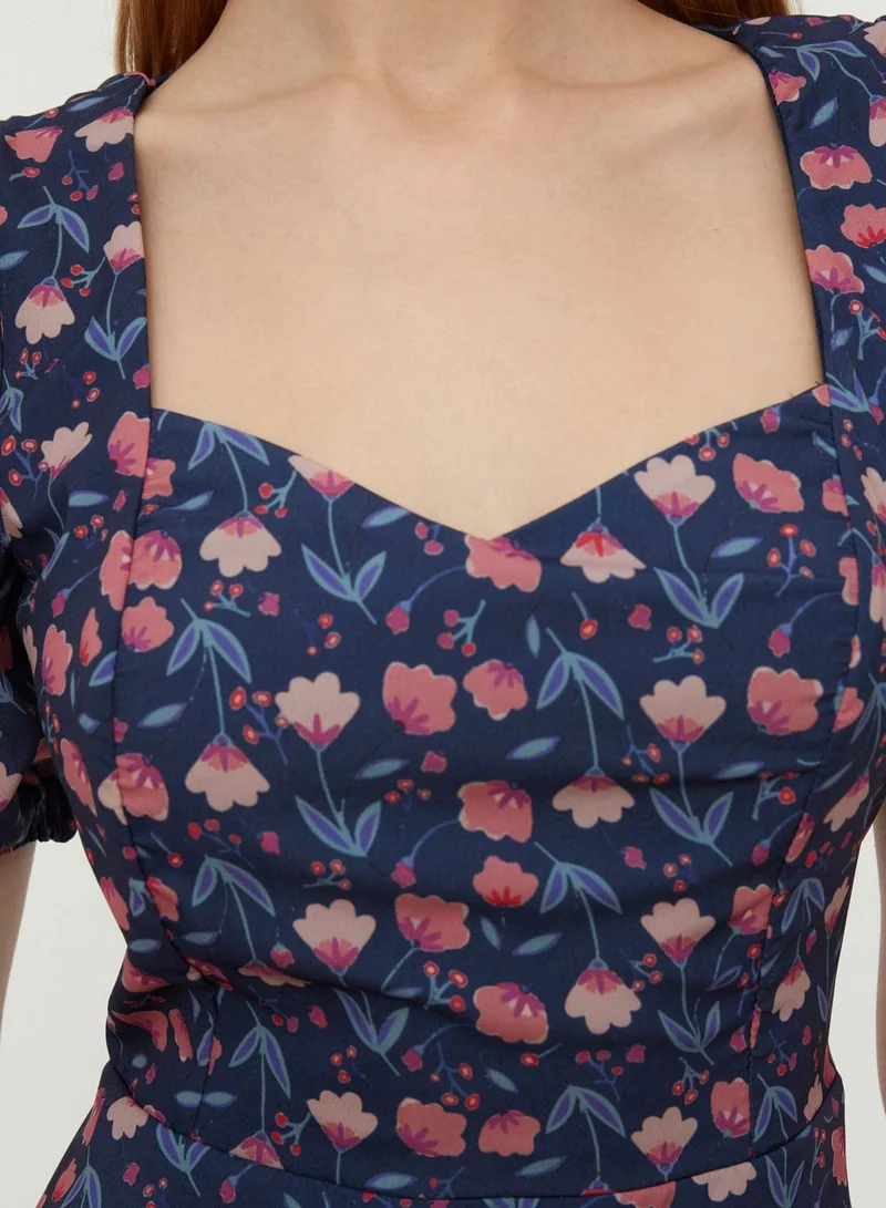 trendyol Puff Sleeve Floral Print Dress