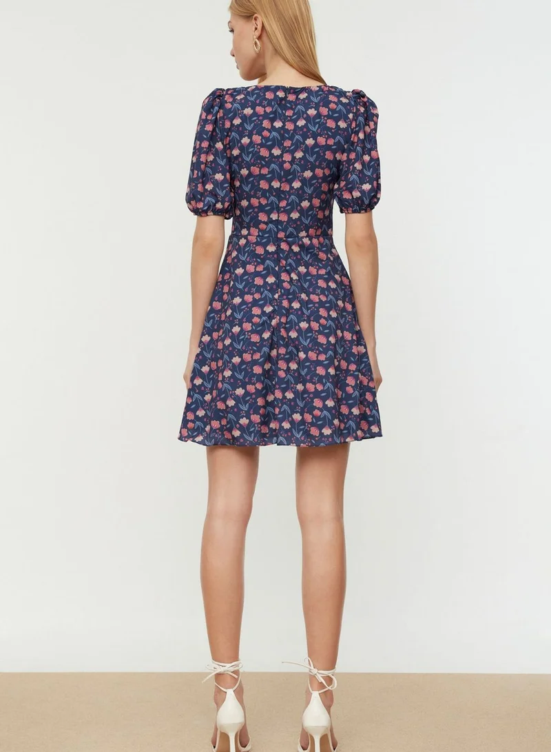 trendyol Puff Sleeve Floral Print Dress