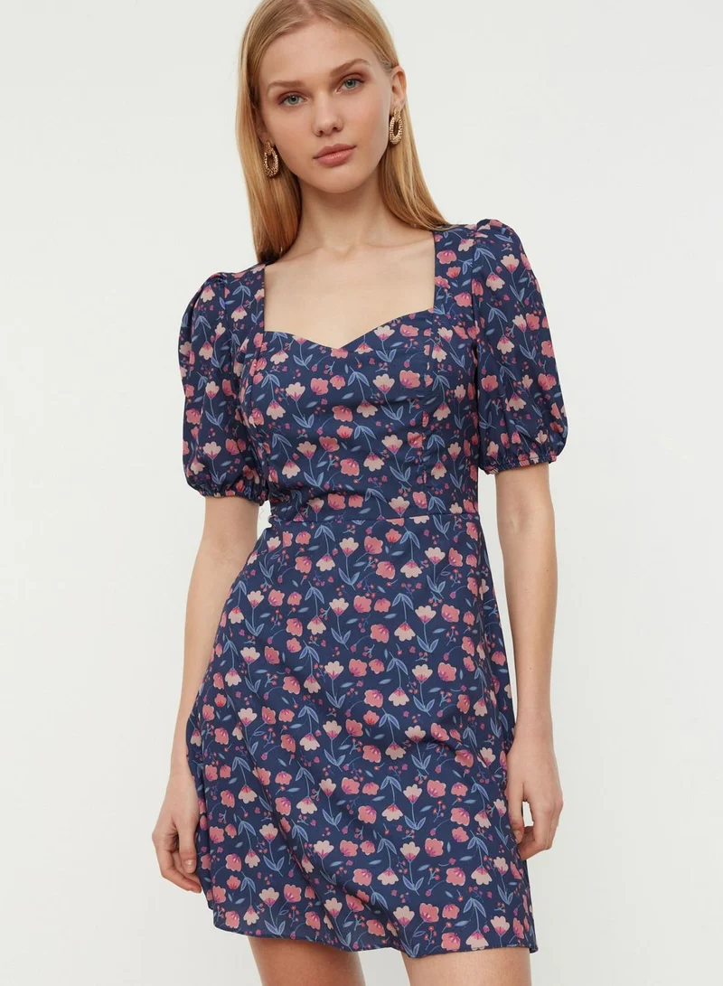 trendyol Puff Sleeve Floral Print Dress