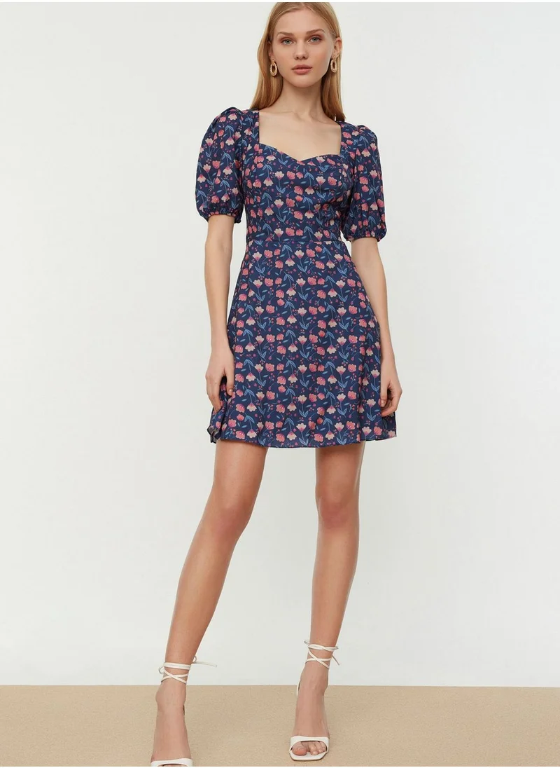 trendyol Puff Sleeve Floral Print Dress