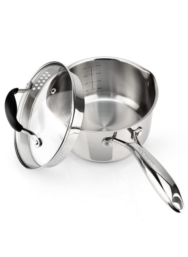 أفاكرافت قدر صلصة أفاكرافت من الفولاذ المقاوم للصدأ مع غطاء مصفاة زجاجية، فوهتين جانبيتين لسهولة الصب مع مقبض مريح، وعاء صلصة متعدد الأغراض (قاعدة كبسولة من 5 طبقات، 2.5 كوارت) - Image 1