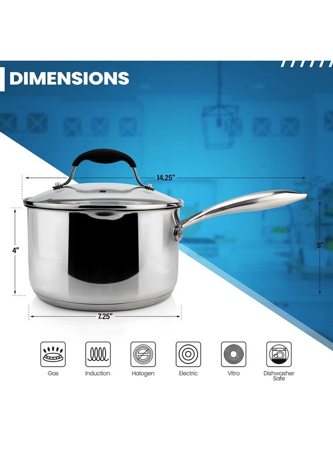 أفاكرافت قدر صلصة أفاكرافت من الفولاذ المقاوم للصدأ مع غطاء مصفاة زجاجية، فوهتين جانبيتين لسهولة الصب مع مقبض مريح، وعاء صلصة متعدد الأغراض (قاعدة كبسولة من 5 طبقات، 2.5 كوارت) - Image 2