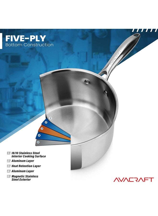 أفاكرافت قدر صلصة أفاكرافت من الفولاذ المقاوم للصدأ مع غطاء مصفاة زجاجية، فوهتين جانبيتين لسهولة الصب مع مقبض مريح، وعاء صلصة متعدد الأغراض (قاعدة كبسولة من 5 طبقات، 2.5 كوارت) - Image 5