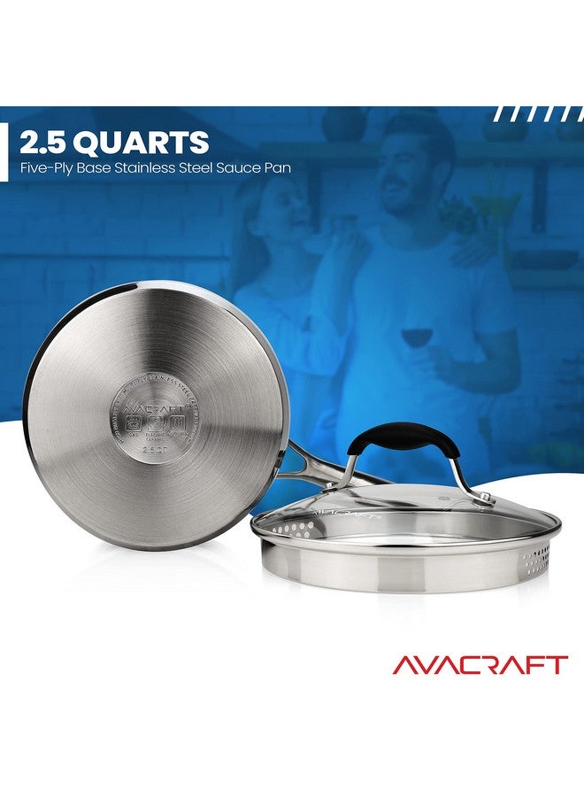 أفاكرافت قدر صلصة أفاكرافت من الفولاذ المقاوم للصدأ مع غطاء مصفاة زجاجية، فوهتين جانبيتين لسهولة الصب مع مقبض مريح، وعاء صلصة متعدد الأغراض (قاعدة كبسولة من 5 طبقات، 2.5 كوارت) - Image 4