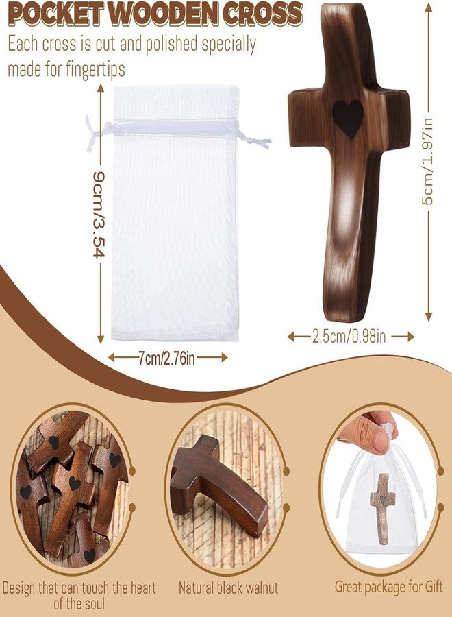 Brevynx Handmade 10Pcs Wooden Cross Fidget Bulk with Organza Bags - Stress Relief Pocket Cross My Heart for Christian, Pocket Prayer Cross, Religious Easter Day Gifts - Image 4
