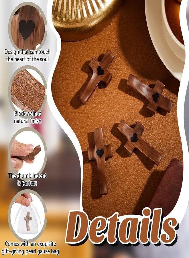 Brevynx Handmade 10Pcs Wooden Cross Fidget Bulk with Organza Bags - Stress Relief Pocket Cross My Heart for Christian, Pocket Prayer Cross, Religious Easter Day Gifts - Image 3
