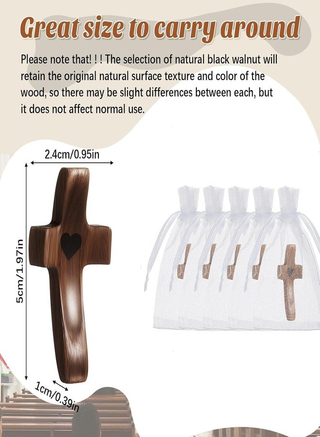 Brevynx Handmade 10Pcs Wooden Cross Fidget Bulk with Organza Bags - Stress Relief Pocket Cross My Heart for Christian, Pocket Prayer Cross, Religious Easter Day Gifts - Image 2