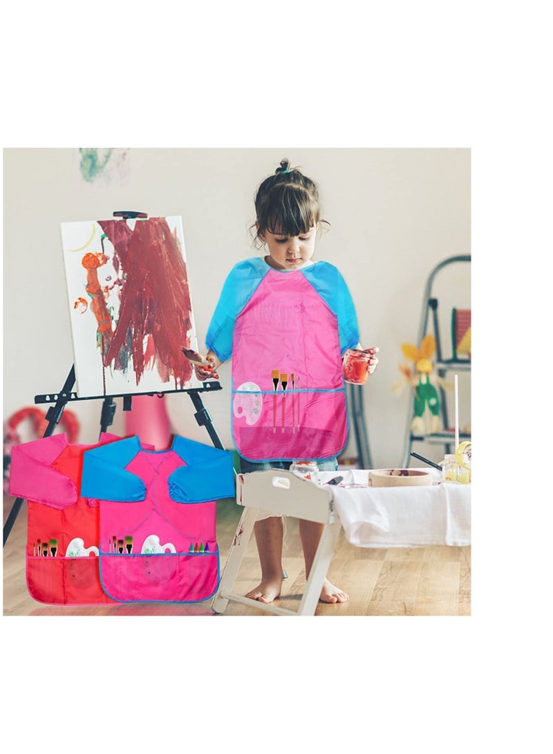 Captaintech Kids Childrens Apron Art Smocks Waterproof Apron, Long Sleeve Children Painting Aprons with 3 Pockets for Painting, Pottery School, Baking, Painting, Craft & Lab Activity, Age 3-8 - Image 3