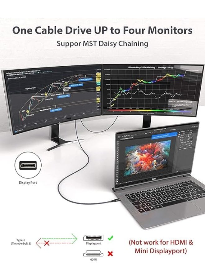 كابل USB C إلى DisplayPort بطول 3 متر – يدعم 8K@60Hz و4K@144Hz بسرعة نقل 32.4 جيجابت – متوافق مع MacBook Pro و iPad Pro و XPS 15 - Image 3