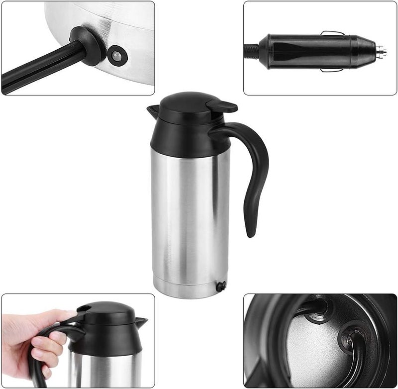 Keenso 12V 750ML Car Electric Kettle, Portable Stainless Steel Cigarette Lighter Heating Drinking Cup Car Kettle Mug Electric Travel Thermoses for Heating Water Coffee Milk Tea - Image 5
