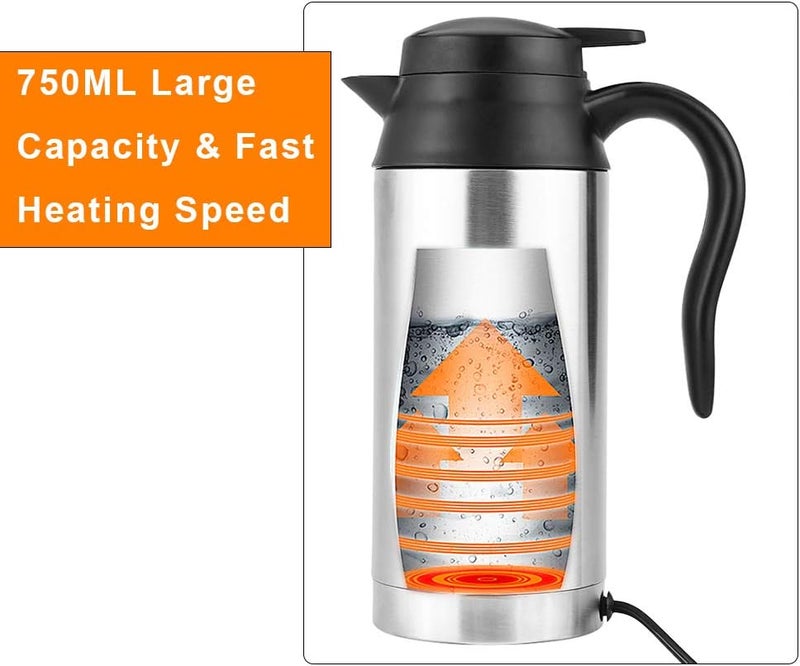 Keenso 12V 750ML Car Electric Kettle, Portable Stainless Steel Cigarette Lighter Heating Drinking Cup Car Kettle Mug Electric Travel Thermoses for Heating Water Coffee Milk Tea - Image 2