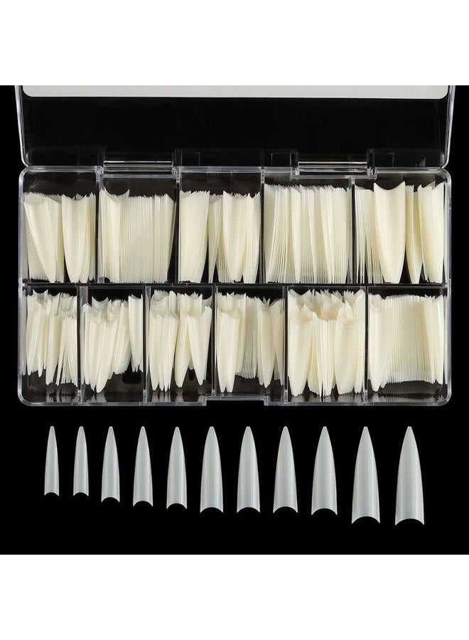 YIMART 500pcs Acrylic Medium Long Stiletto Nail Tips Easy Coffin Nails Sharp False Nail Art Tips For Nails Salon With Box (Natural) - Image 1