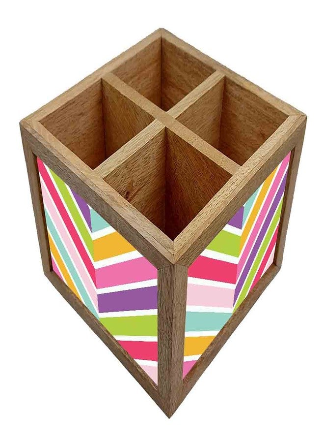 Nutcase Wooden Cutlery Stand Holder Silverware Caddy Spoons Forks Knives Organizer for Dining Table & Kitchen -Made in India-Spoons NOT Included - Pastels Chevron - Image 3