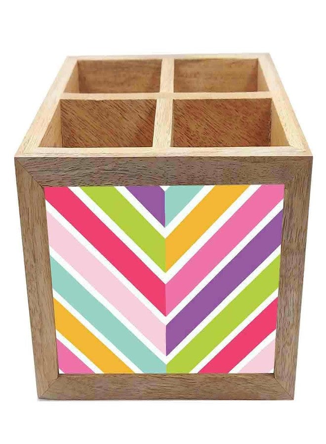 Nutcase Wooden Cutlery Stand Holder Silverware Caddy Spoons Forks Knives Organizer for Dining Table & Kitchen -Made in India-Spoons NOT Included - Pastels Chevron - Image 4