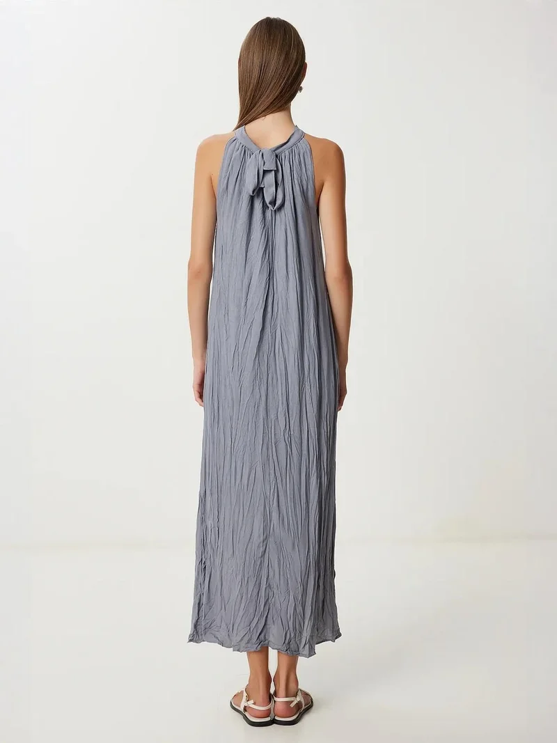 Happiness İstanbul ISTANBUL Textured Midi Dress with Halter Collar