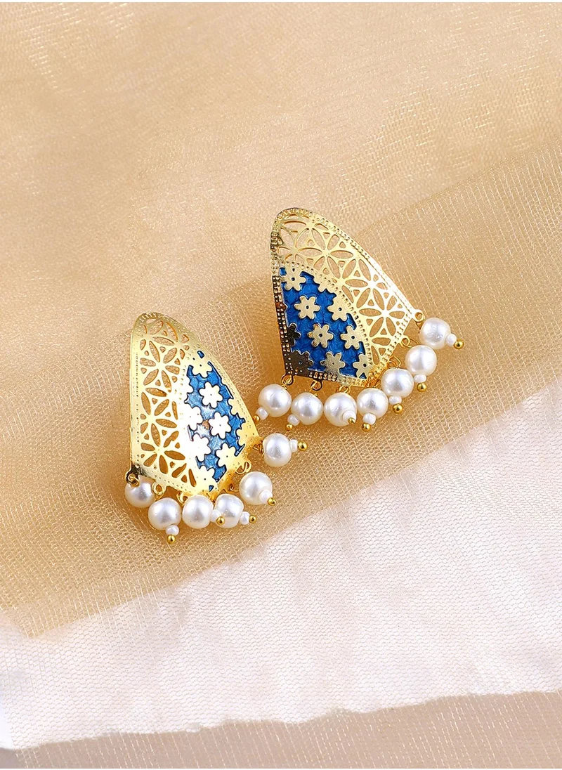 SOHI Pearl Beaded Contemporary Farah Drop Earrings